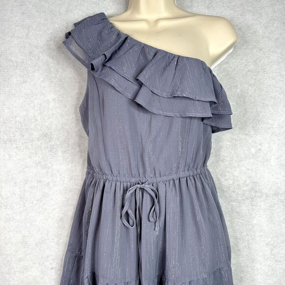 Heartloom‎ Noemi One Shoulder Ruffle Maxi Dress XL Purple Gray Stripe NWT - Picture 3 of 15